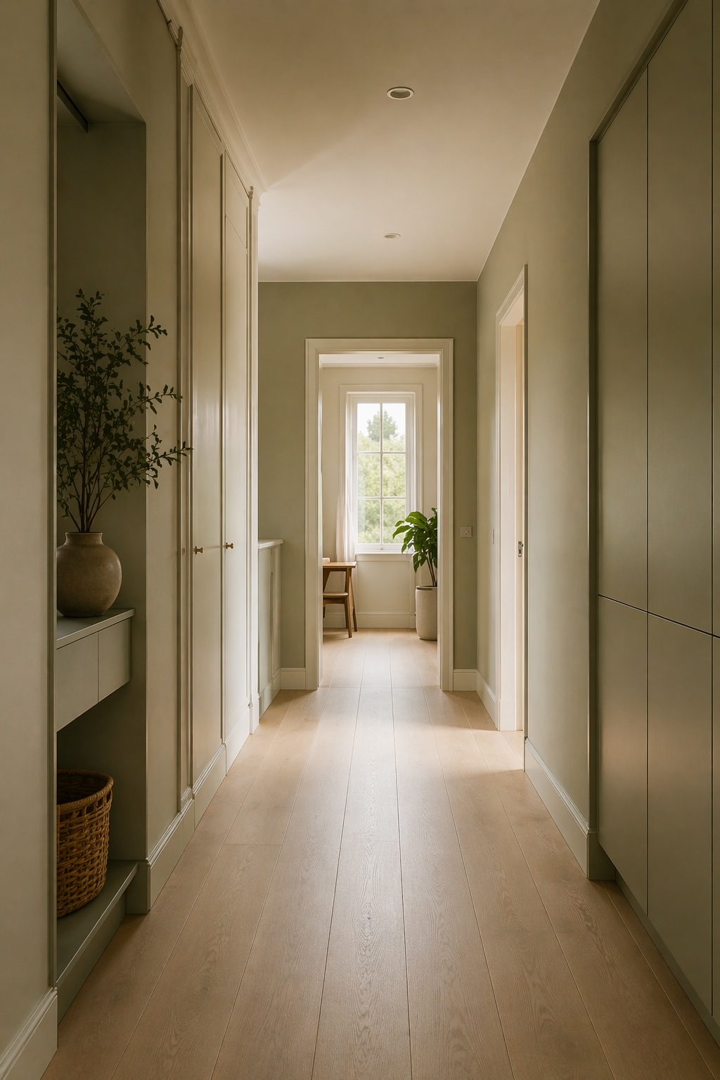 Renoverad hall med mjuka färger och tydliga övergångar